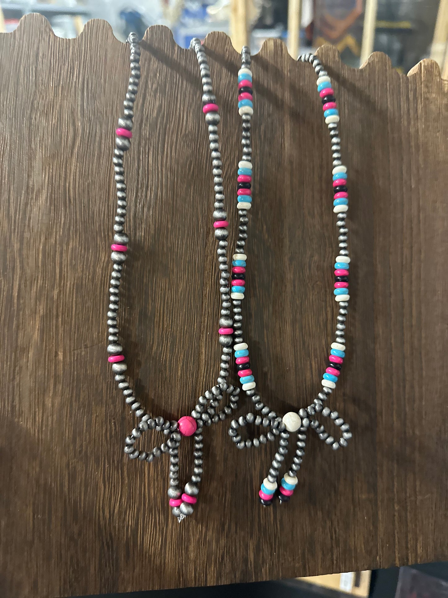 Navajo Style Pearl & Bead Bow Necklace