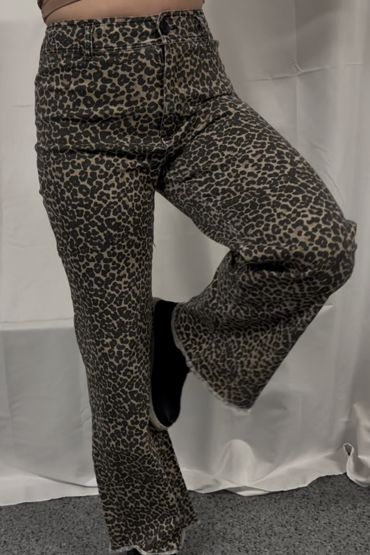 Leopard Print High Rise Flare Jeans