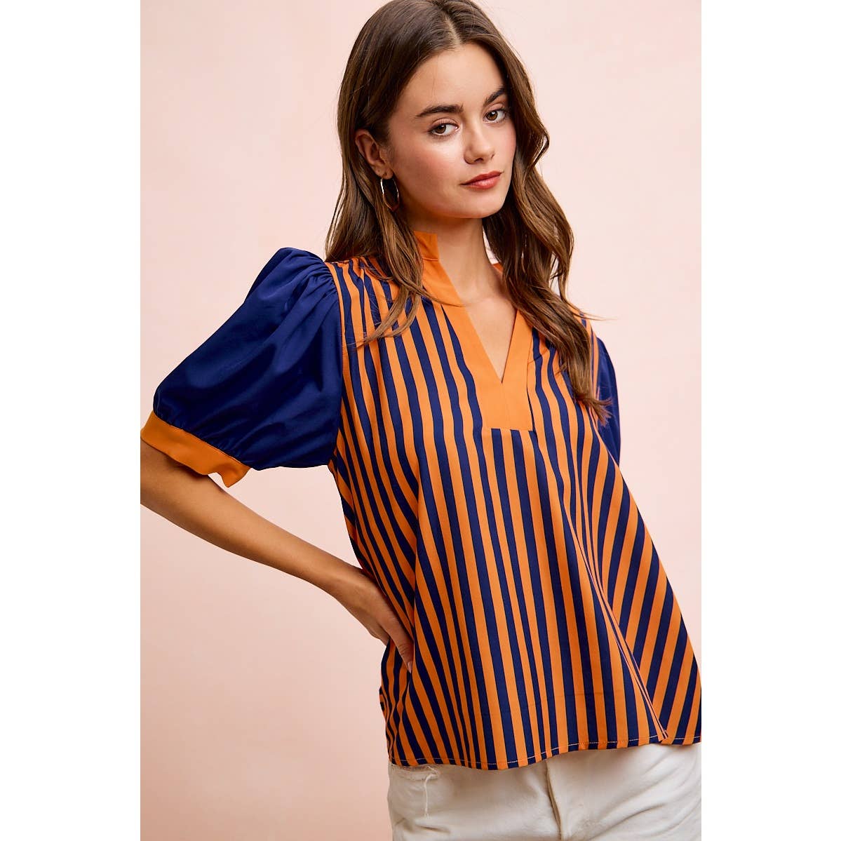 GAMEDAY THEME STRIPED WOVEN BLOUSE TOP