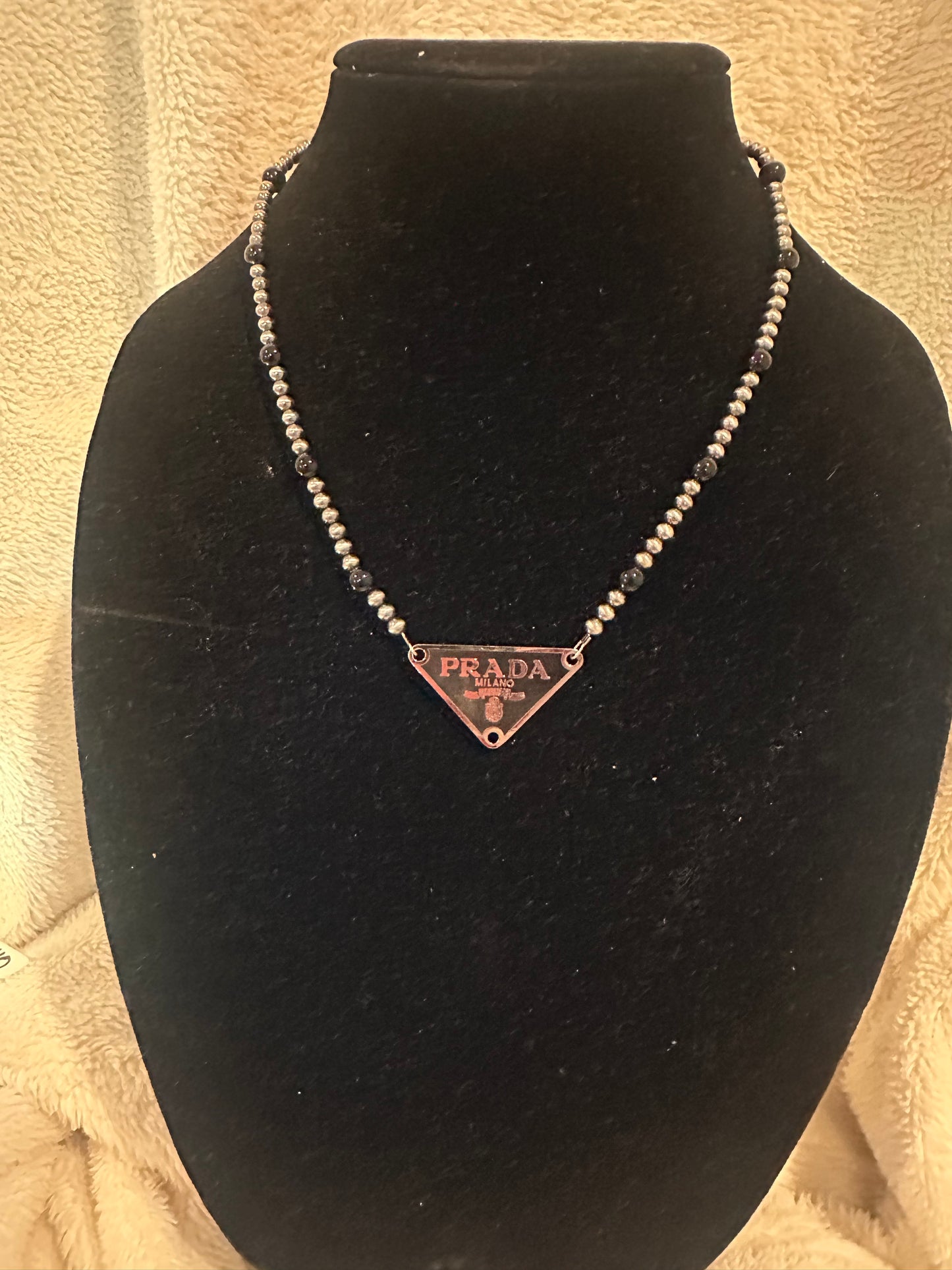 4mm + 6mm black onyx PRADA pendant necklace