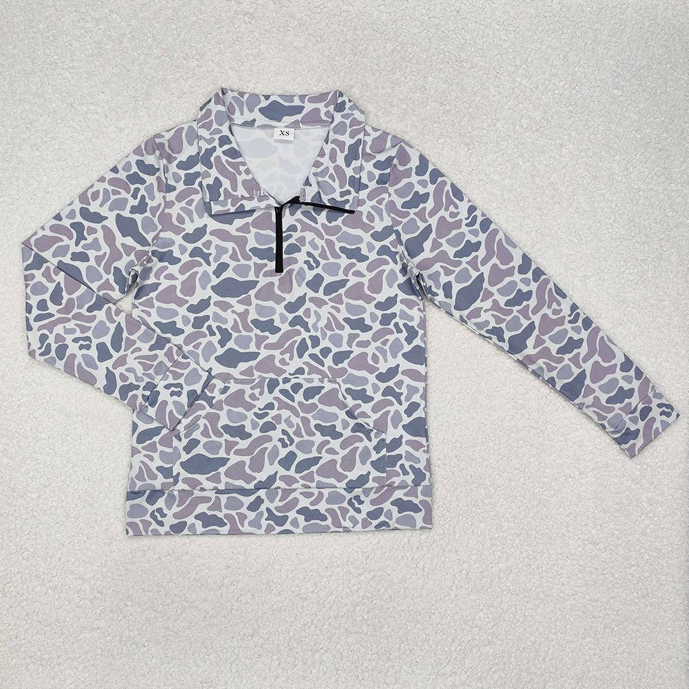 Camouflage Long Sleeve Tee Shirts Zip Pullovers Tops
