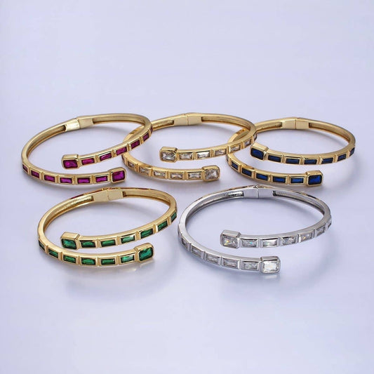 Gold Wrist Bangle Emerald Cut Cz Bangle Bracelet Silver Bracelet Blue Sapphire, Emerald Green, Clear CZ | WA-1687 to WA-1691 Clearance Pricing