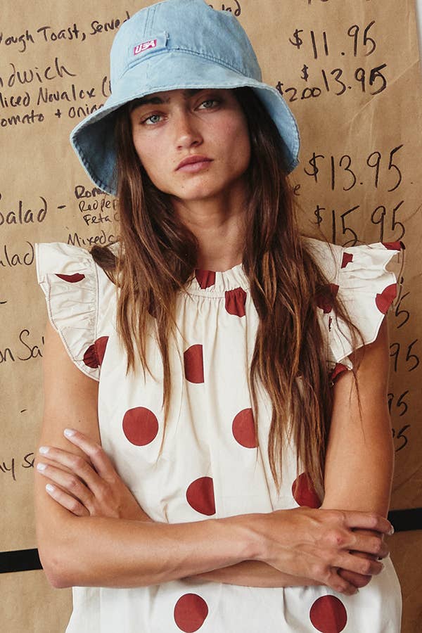 Ruffled Neck & Shoulder Polka Dot Blouse Top