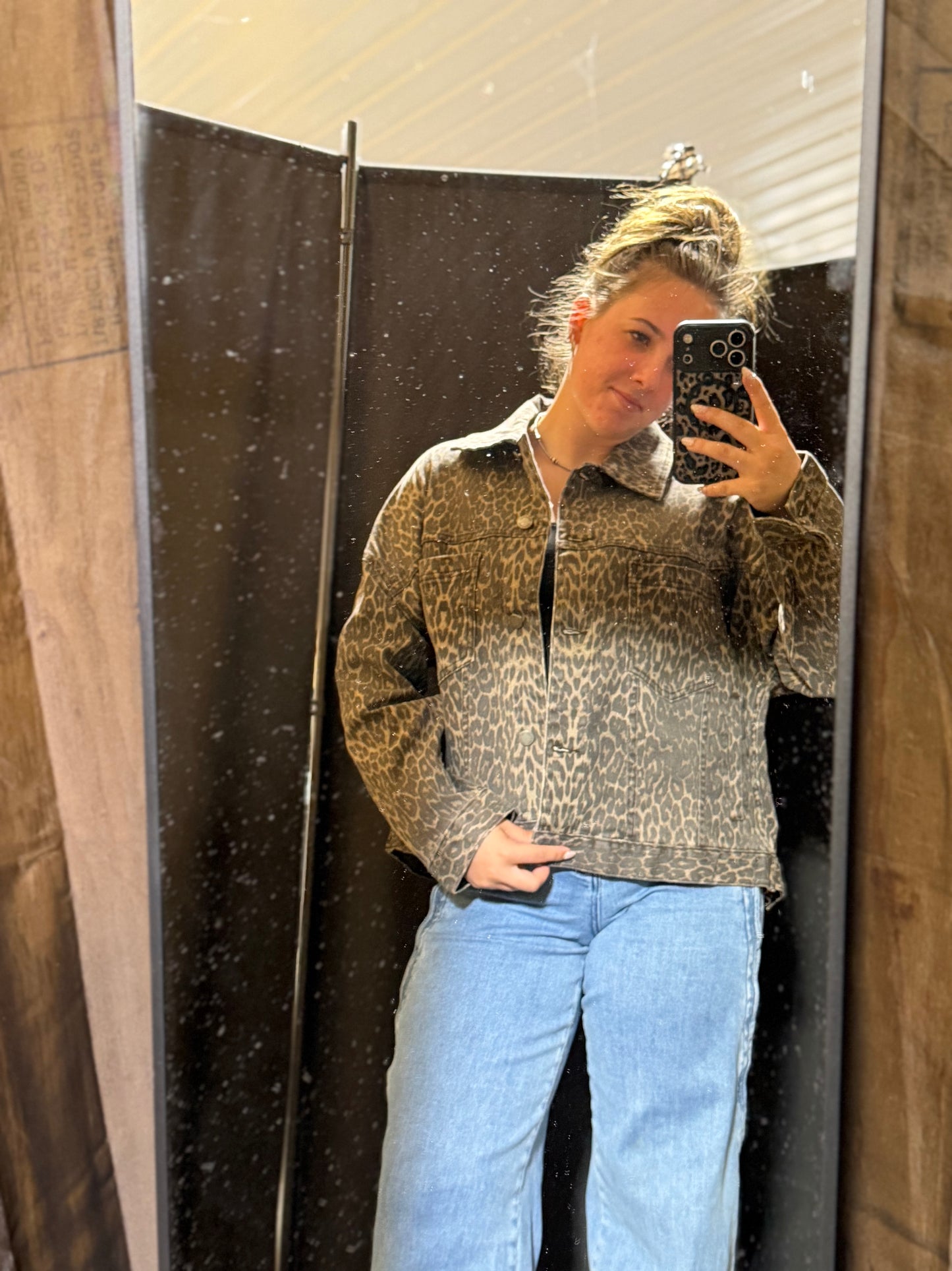Leopard Printed Denim Jacket