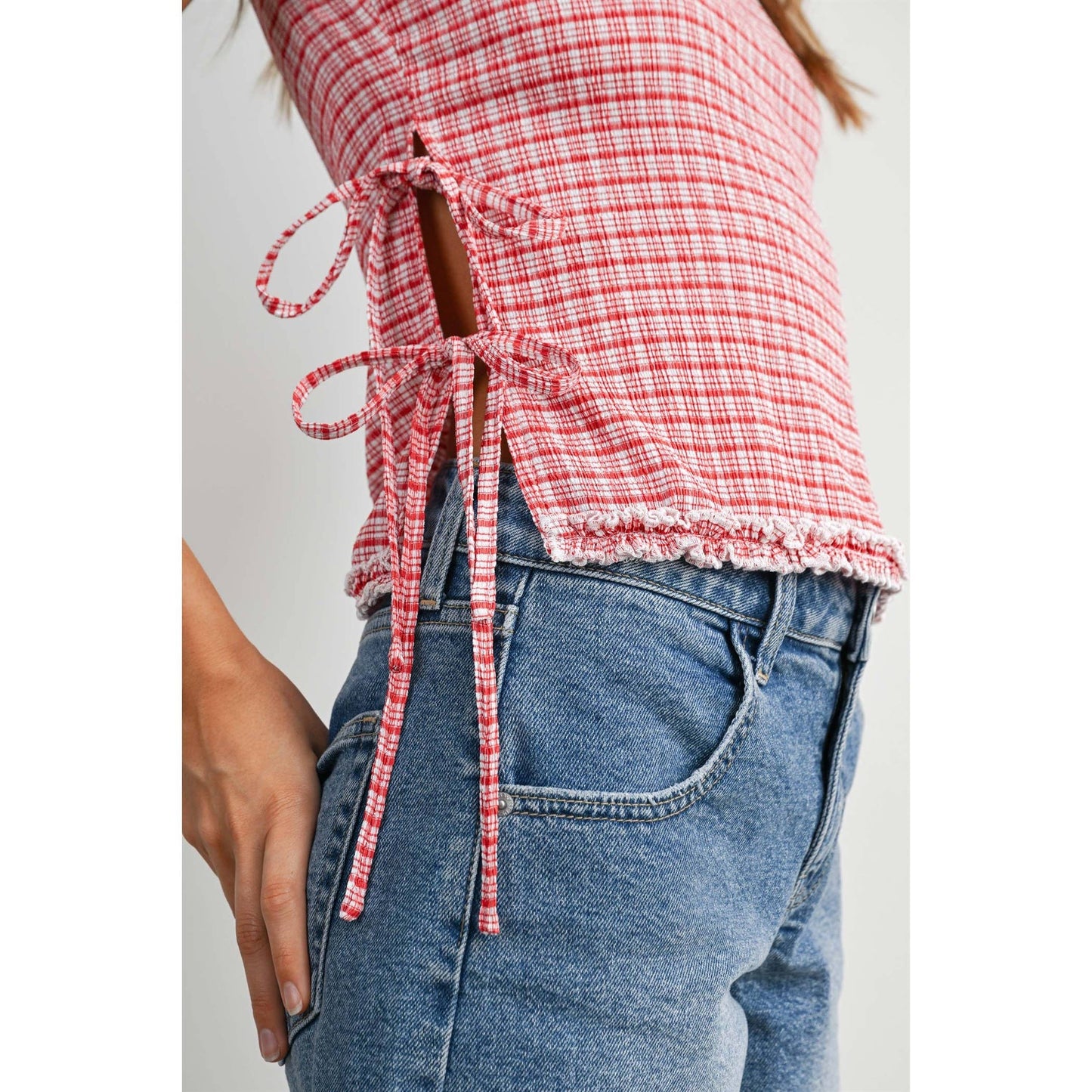 Checkered Ladder Lace-Up Vest - BMT8297