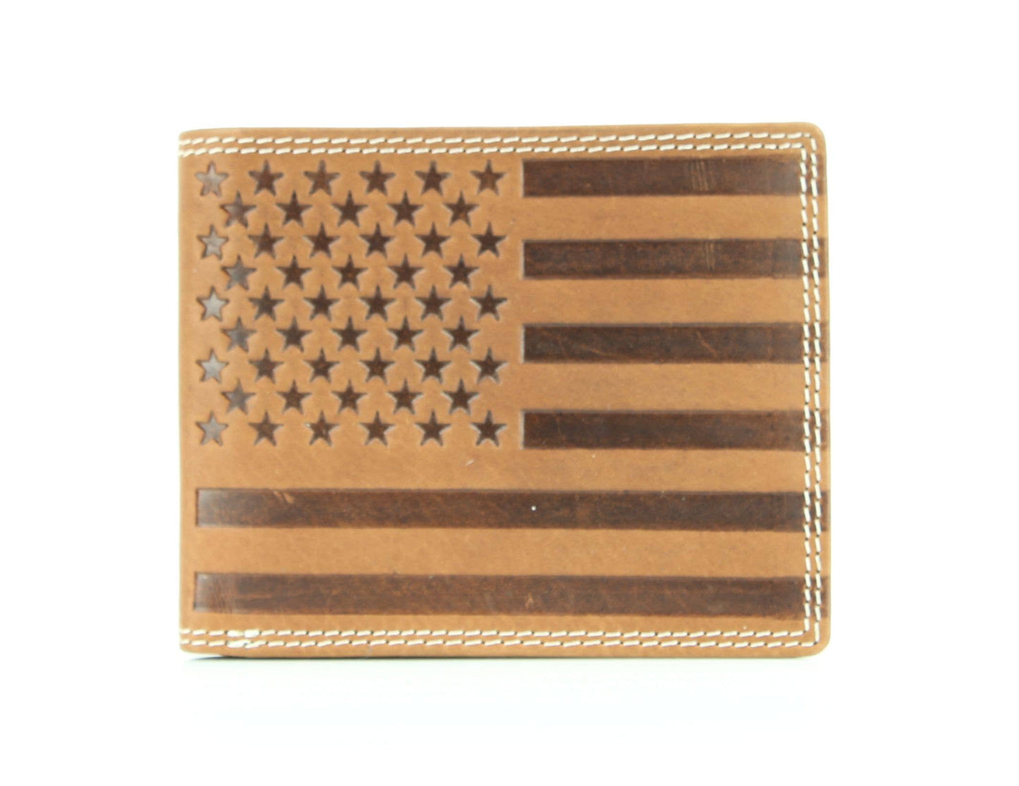 American Flag Embossed Distressed Leather Bi Fold Wallet
