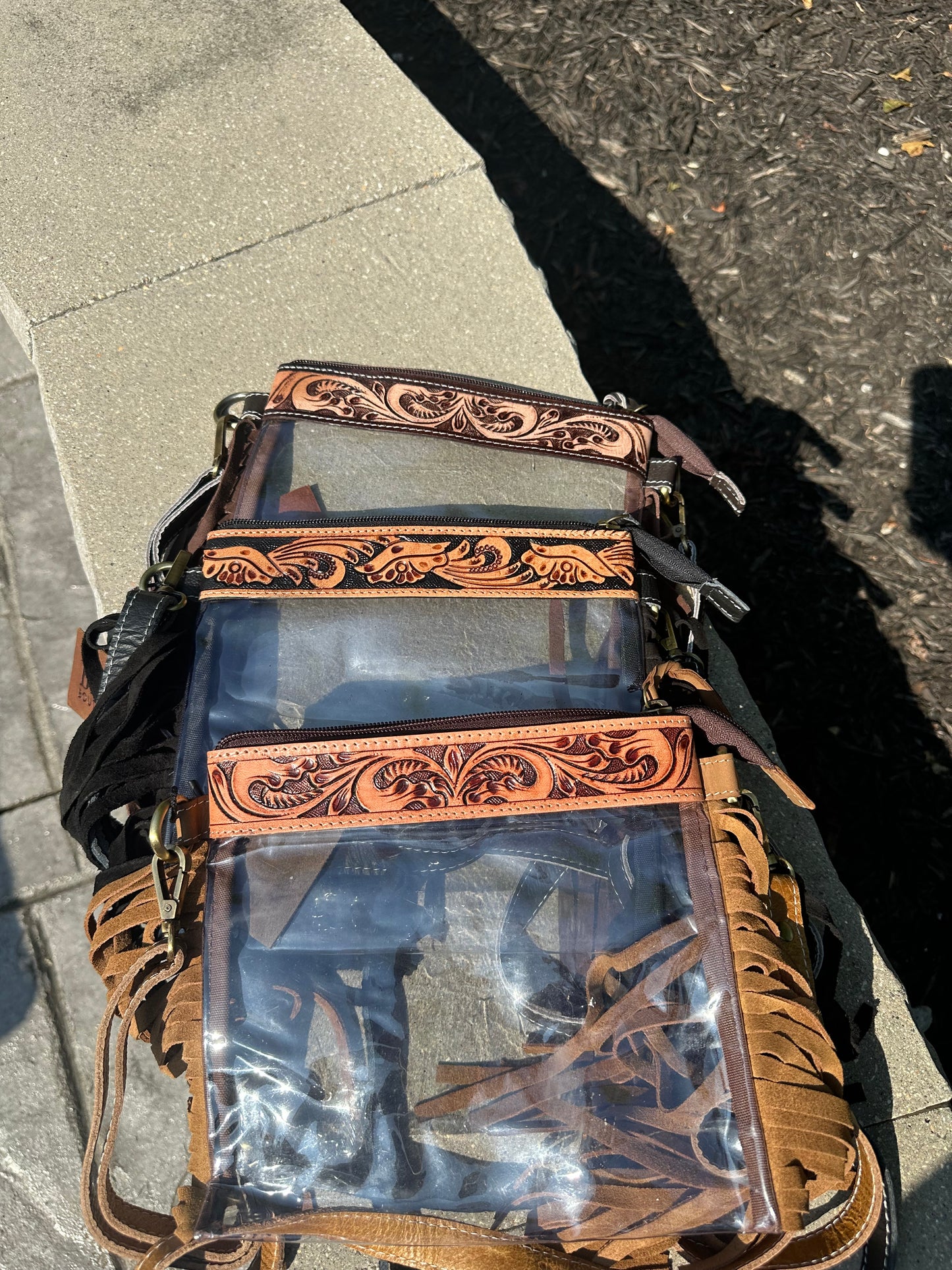 tooled leather clear concert purse