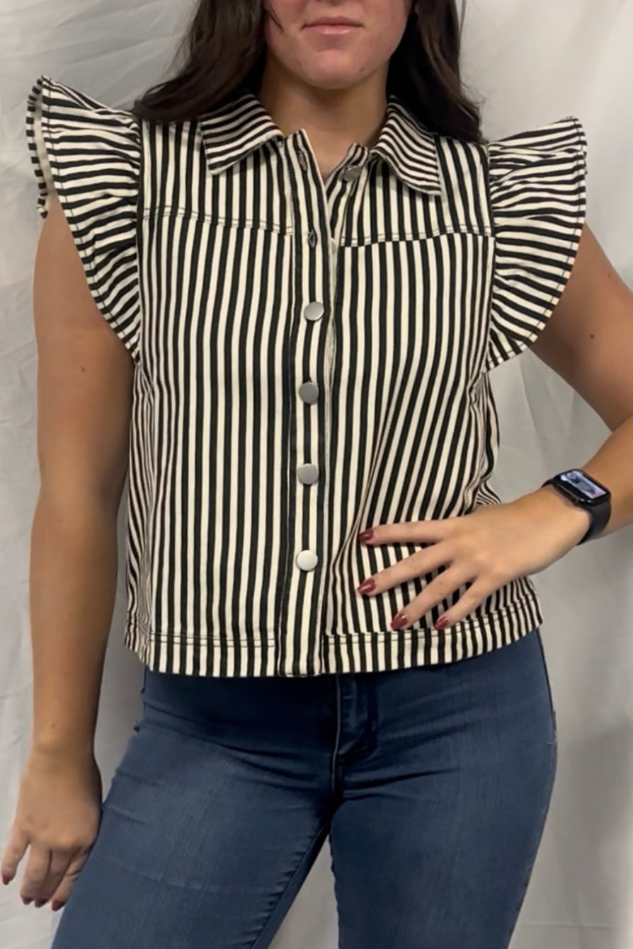 Ruffled Sleeve Stripe Casual Vest