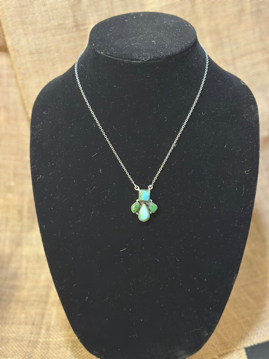 Handmade Sonoran Mountain Turquoise & Sterling Silver 4 Stone Necklace Signed Nizhoni