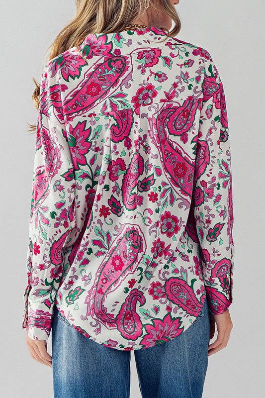 Pink Paisley Print Button Down Shirt