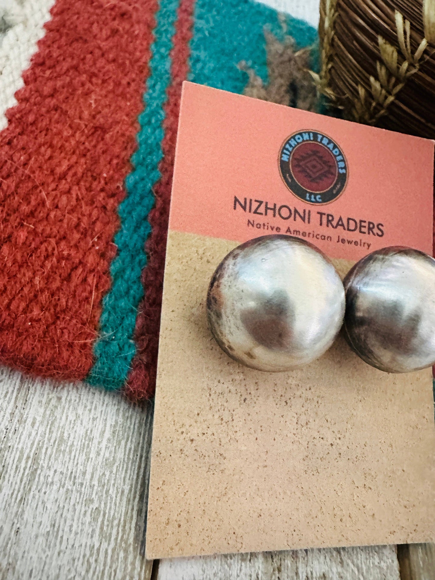 Navajo Sterling Silver Pearl Stud Earrings 16mm