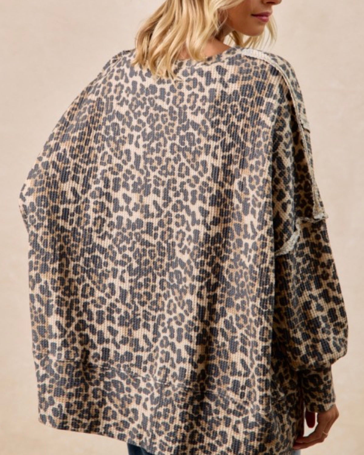 Leopard print oversized waffle sweater