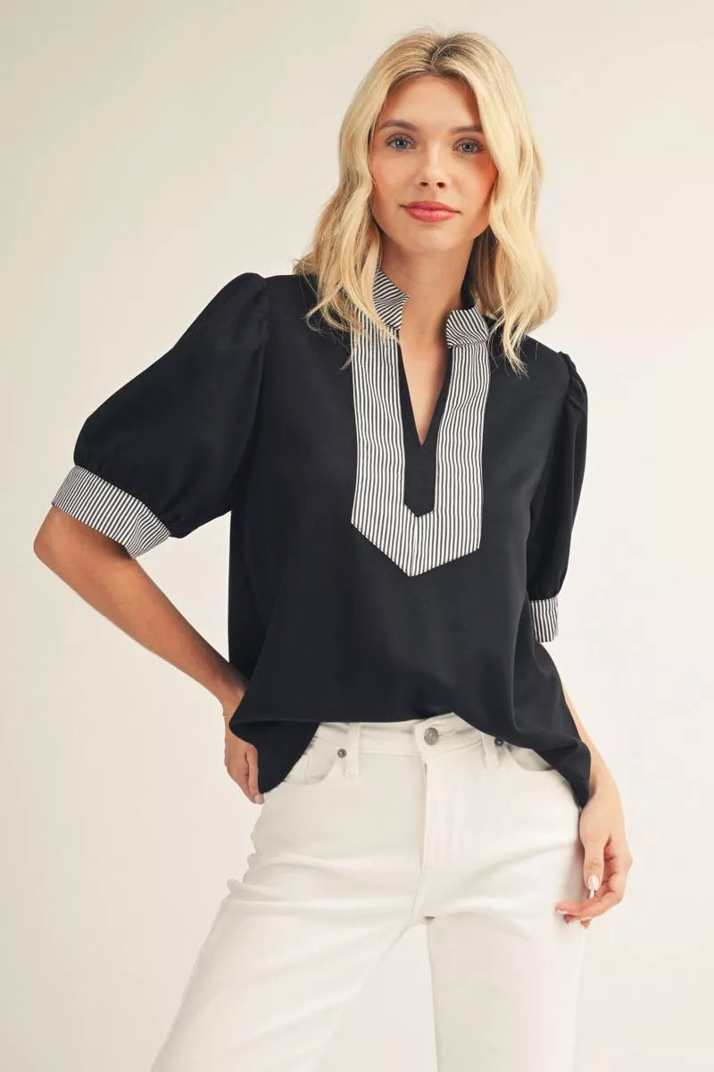 puff sleeve stripe contrast top