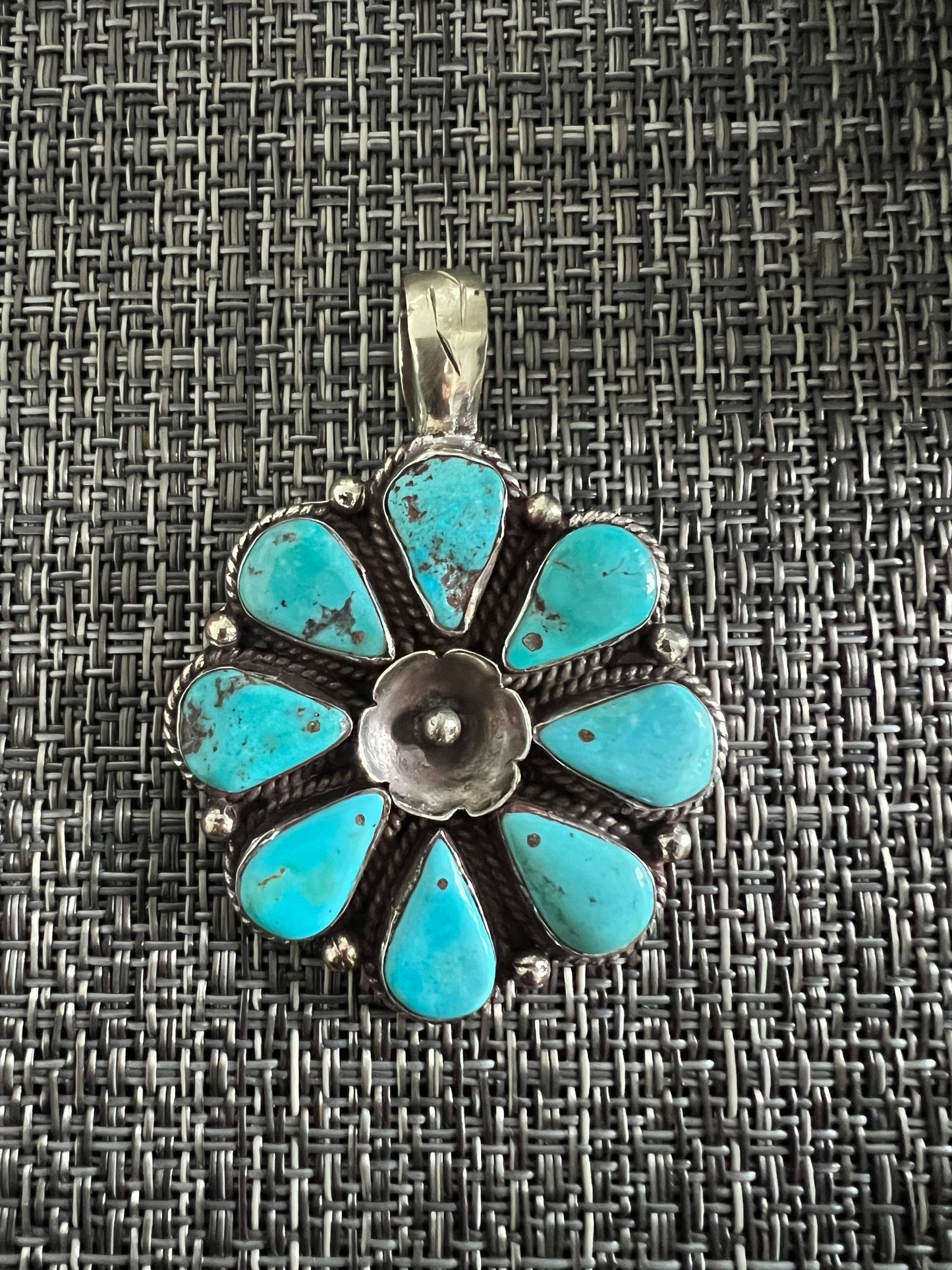 Natural Turquoise floral carved pendant, Handcrafted