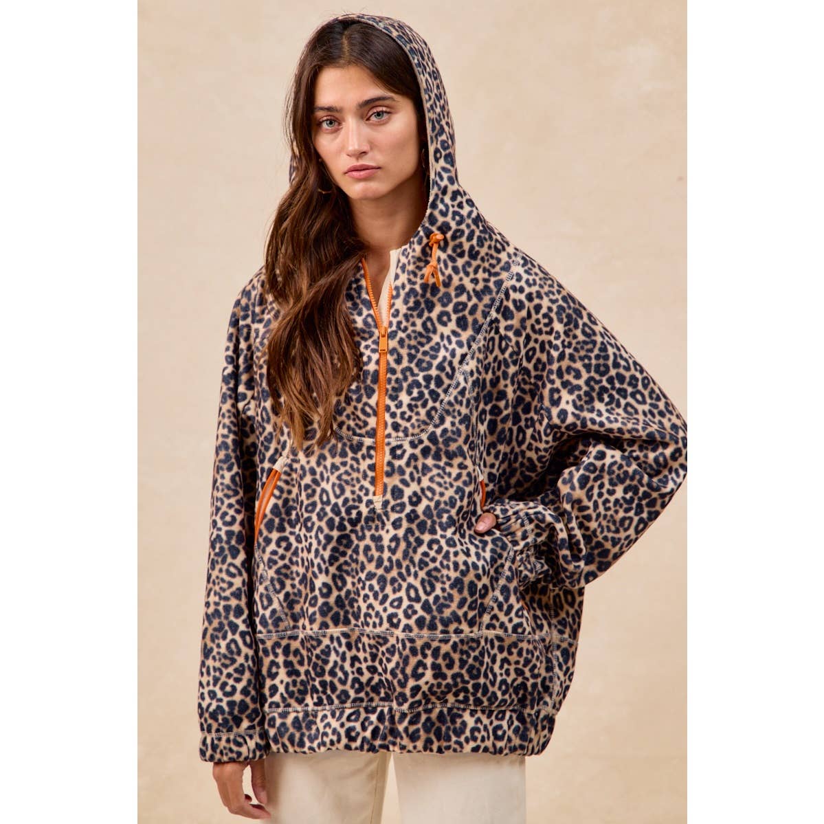 LEOPARD STITCH OVERSIZED BRUSHED TEXTURE JACKET