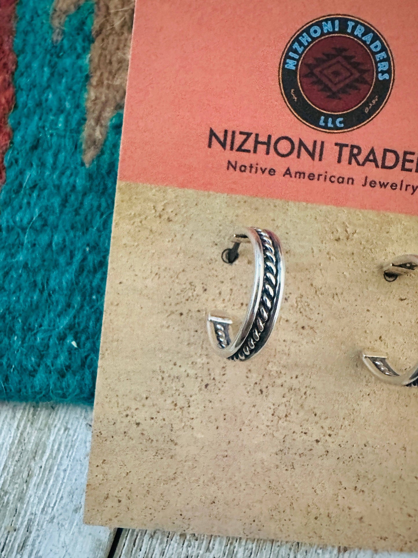 Navajo Hand Stamped Sterling Silver Hoop Earrings