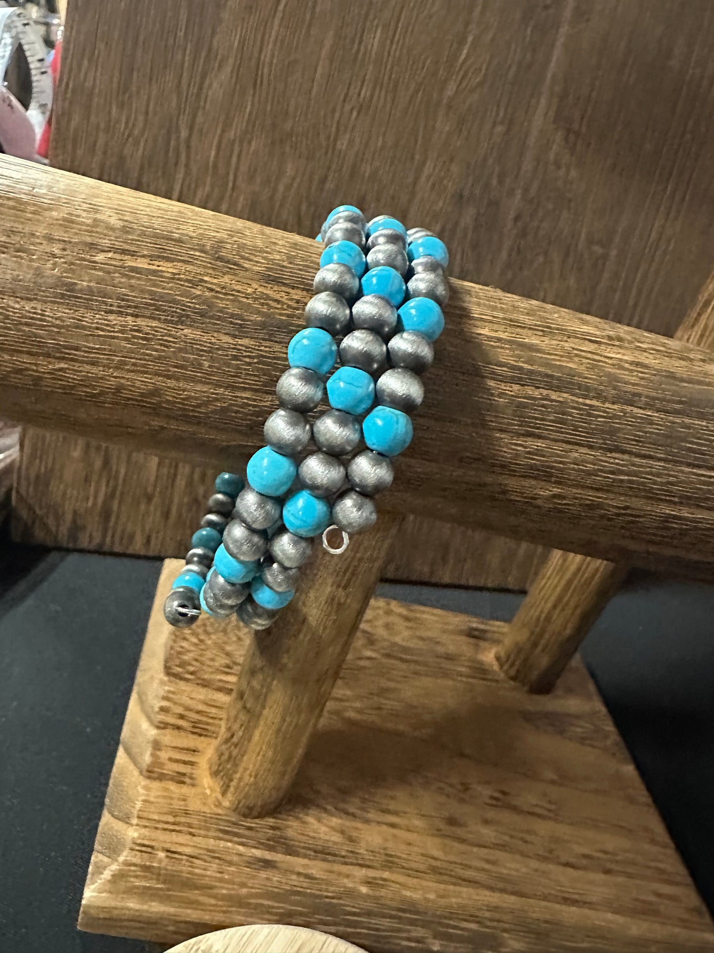 Turquoise Navajo Style Pearl Infinity Bracelet