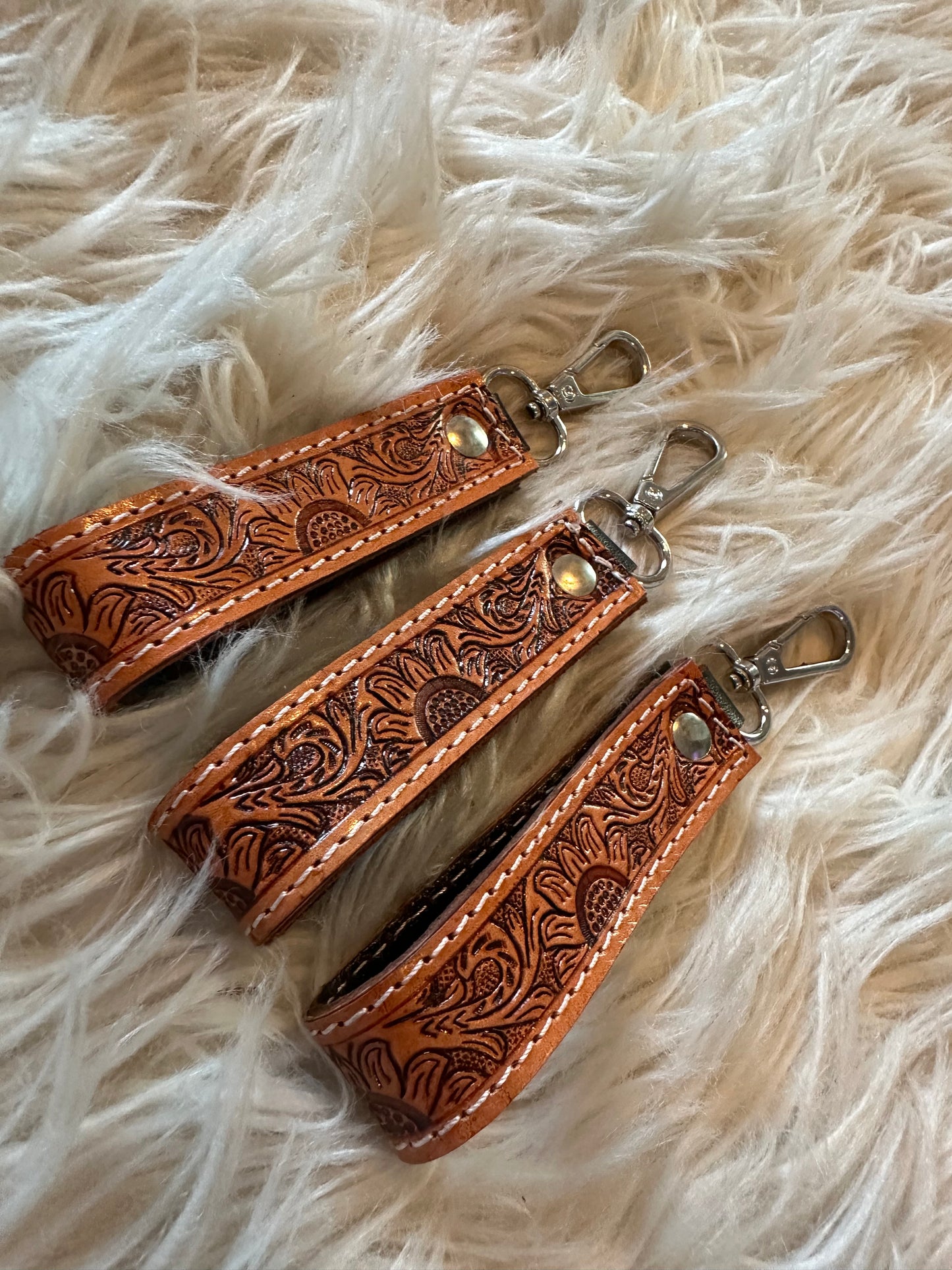 Tooled Leather Keychain - mini