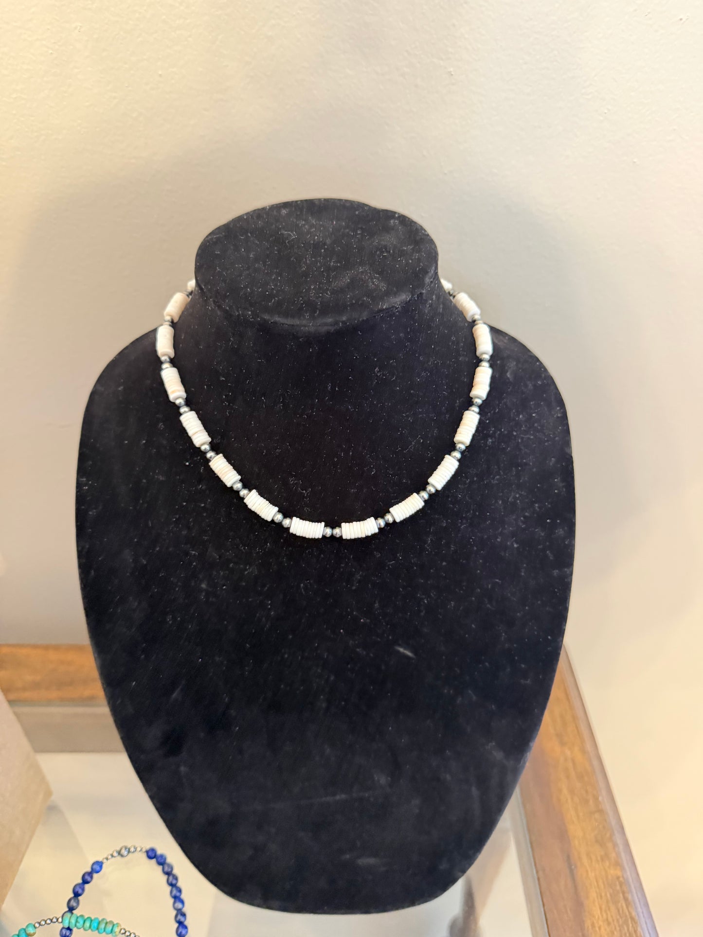 4mm pearl x pink conch heishi necklace
