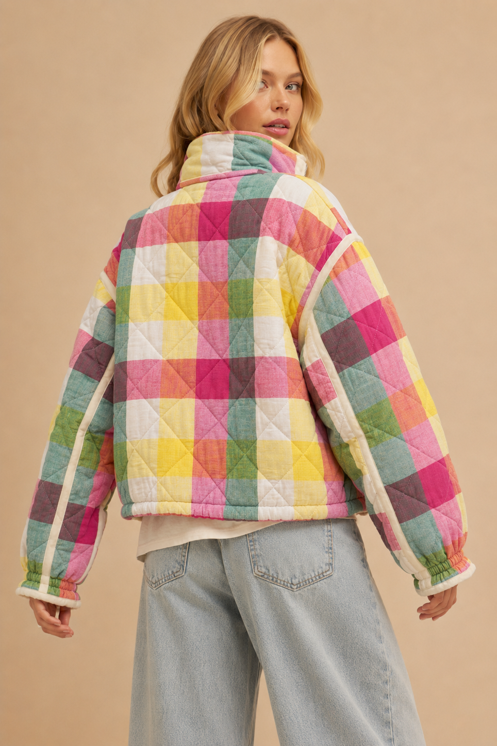 Multi-color Plaid Padded Jacket