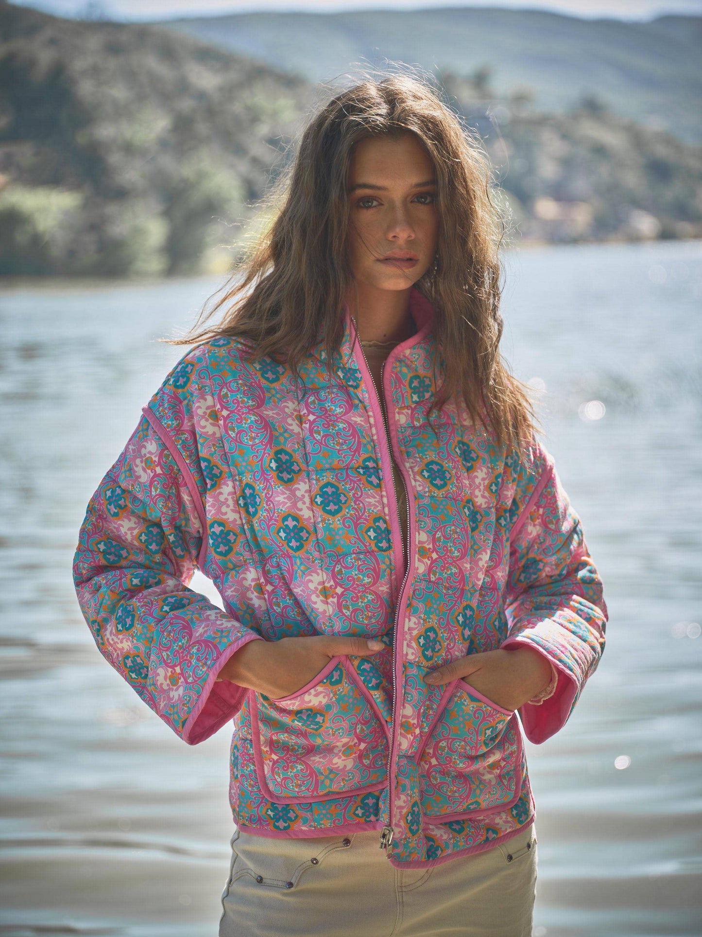 Rayon Challis Floral Reversible Quilted Jacket
