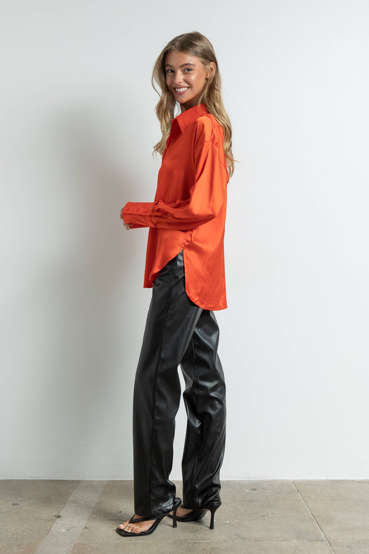 Silky Satin Button Down Shirt