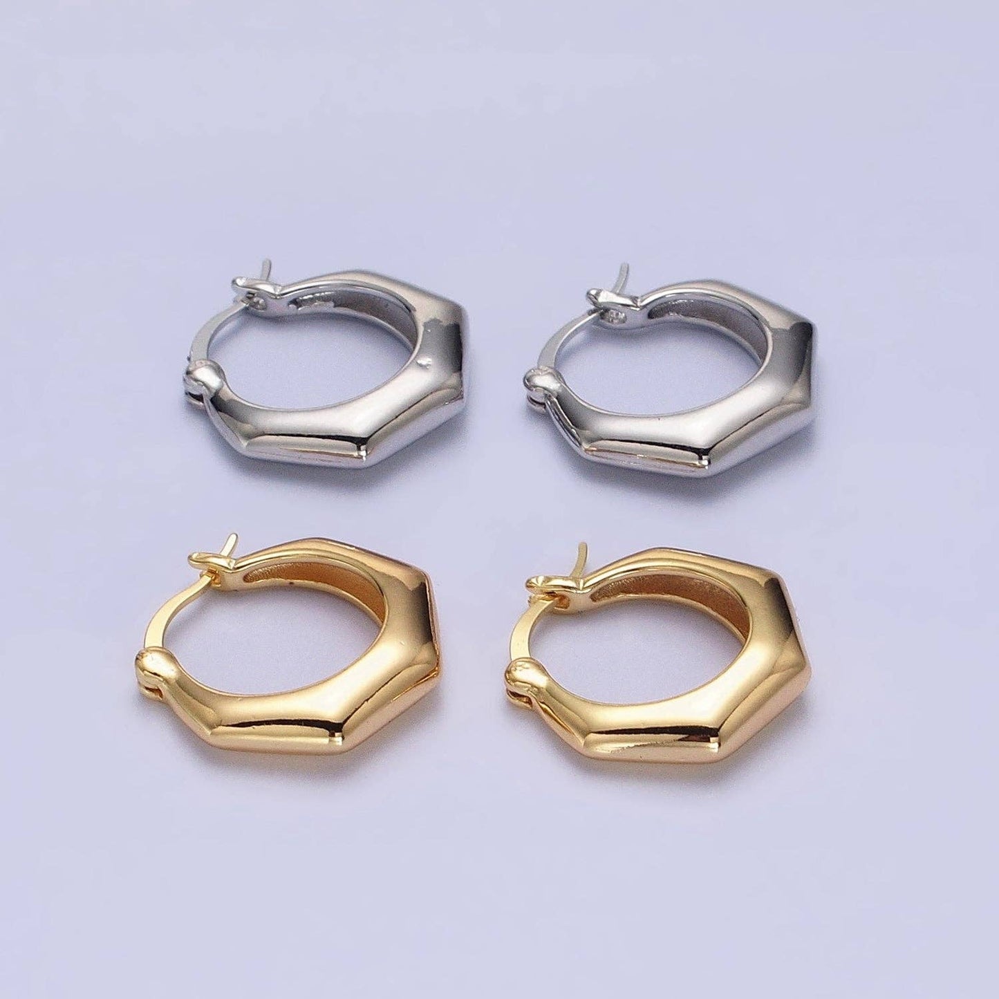 Gold Filled 20mm Hexagonal Dome French Lock Latch Earrings