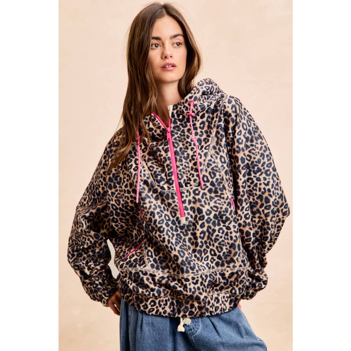 LEOPARD STITCH OVERSIZED BRUSHED TEXTURE JACKET