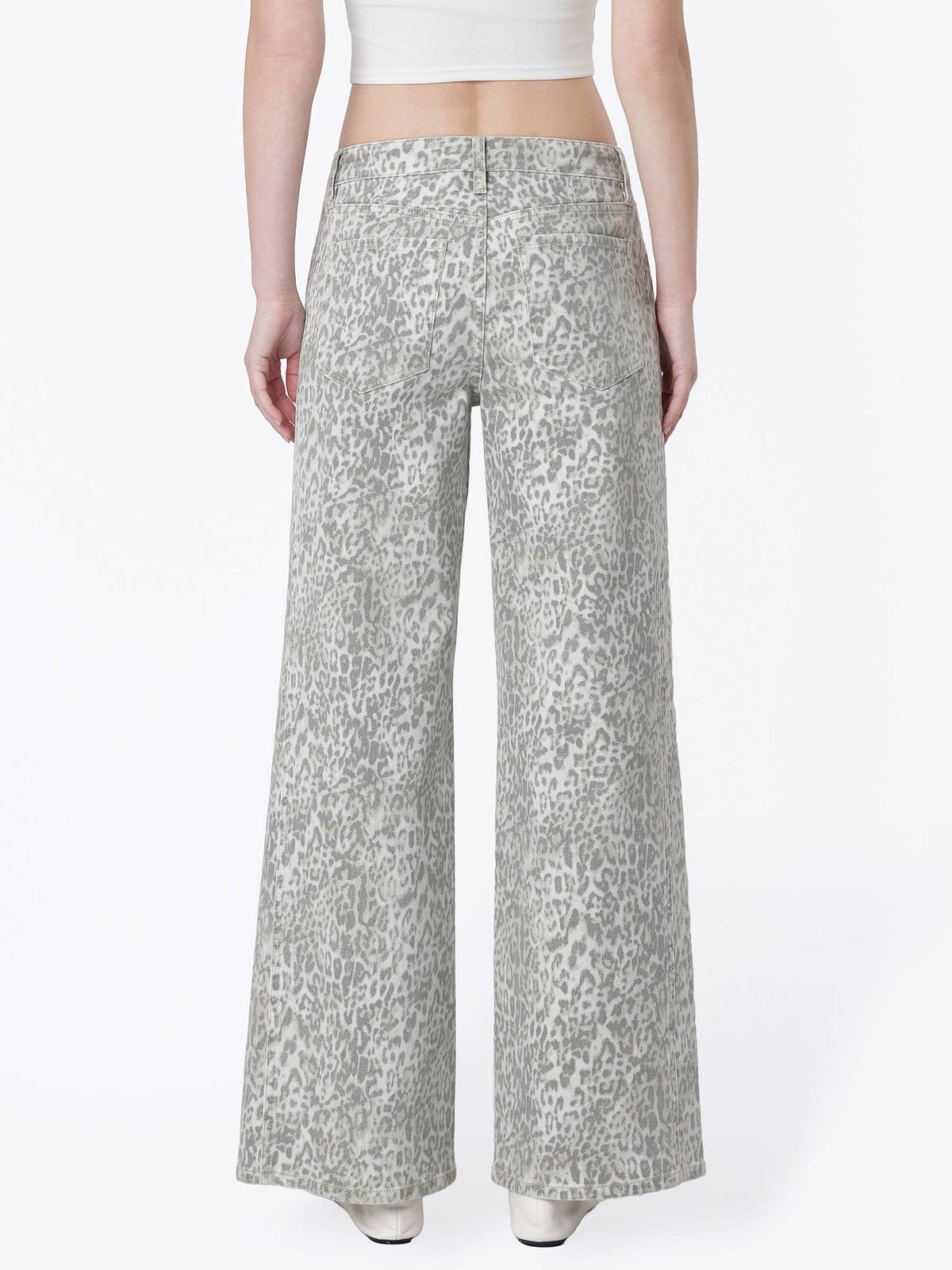 HIGH RISE LEOPARD PRINT DRAWSTRING WIDE JEANS T7517LPD