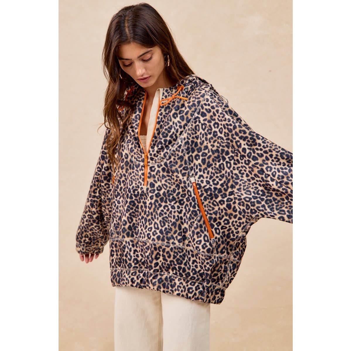 LEOPARD STITCH OVERSIZED BRUSHED TEXTURE JACKET