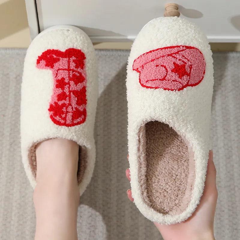 COWBOY HAT AND BOOT PRINT FLEECE SLIPPER