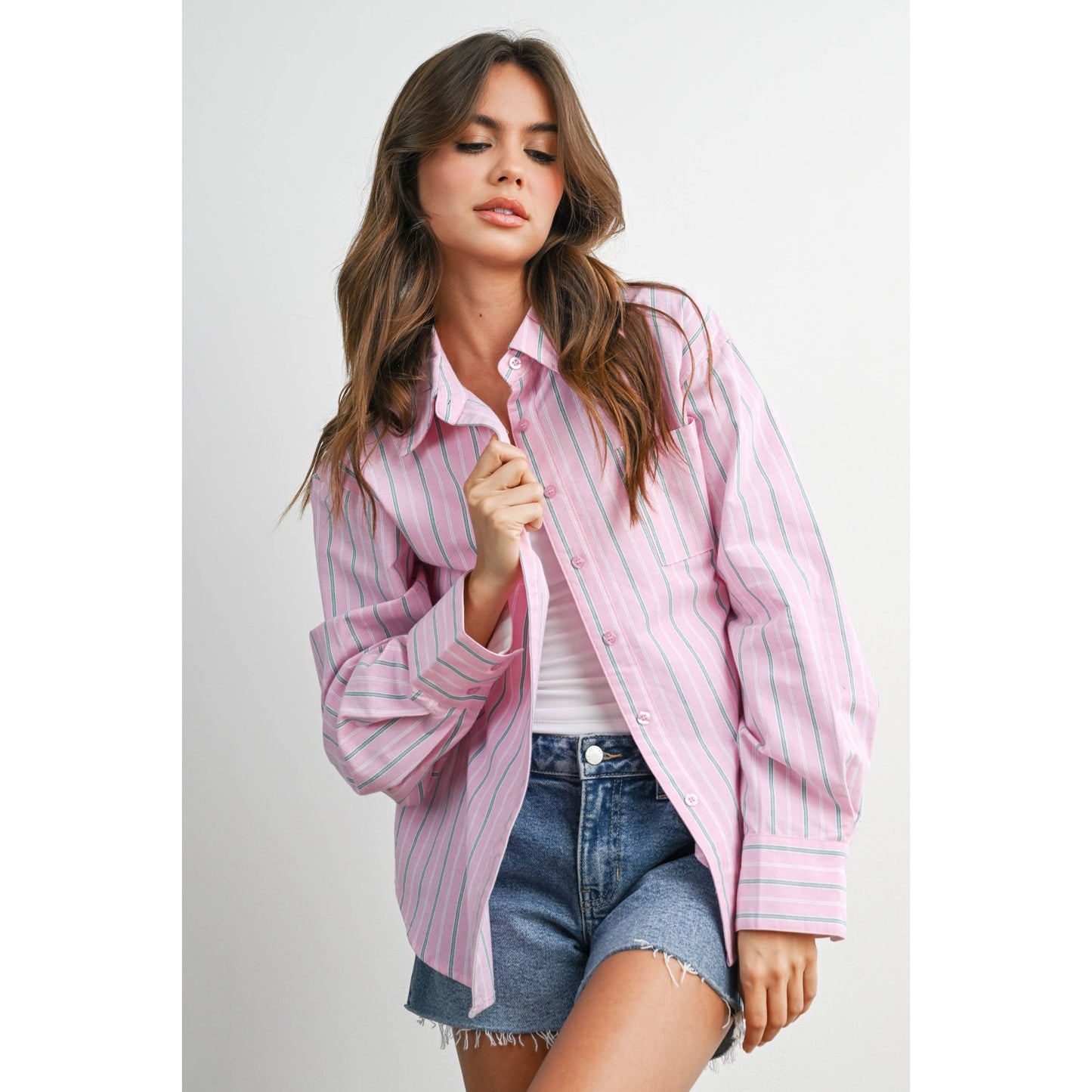 Striped Long-Sleeve Button-Up Shirt - BMT8055