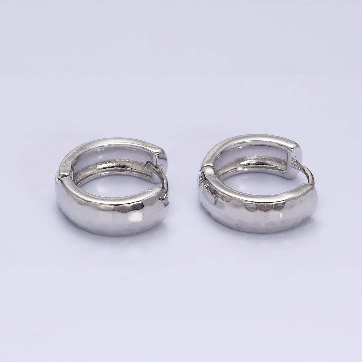 White Gold Filled Multifaceted Round 15mm Wide Huggie Earrings | AD1544