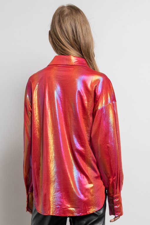 Rainbow Button Up Long Sleeve Blouse Shirt