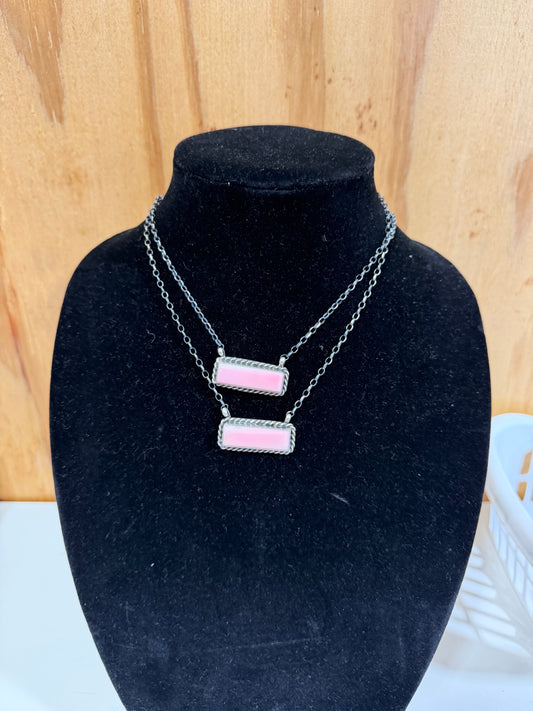 handmade navajo pink conch stone bar necklace