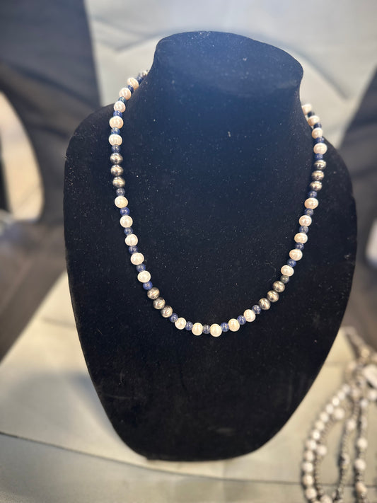 Pearl x freshwater x lapis necklace