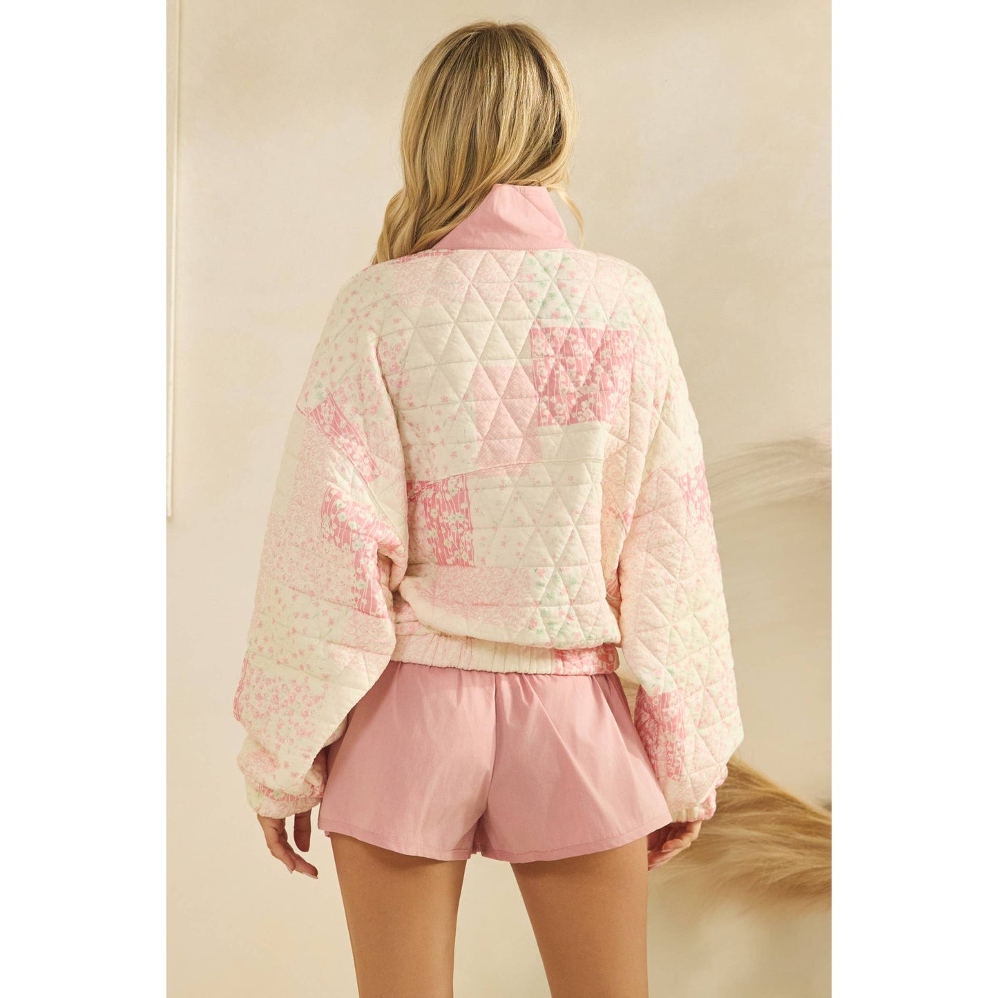 Textured Contrast printed Quarterzip Sweater