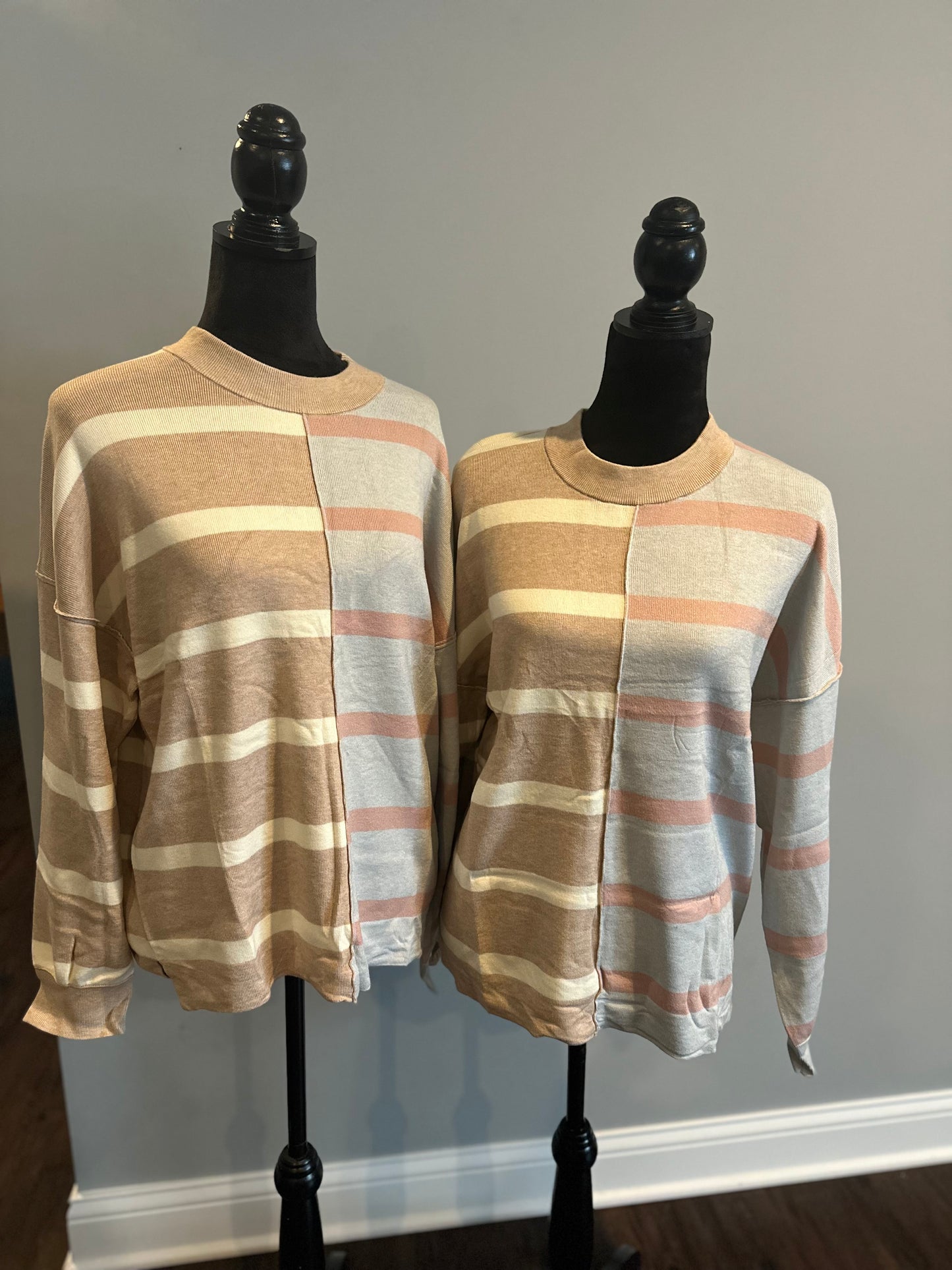 Khaki Stripe Colorblock Oversized Sweater