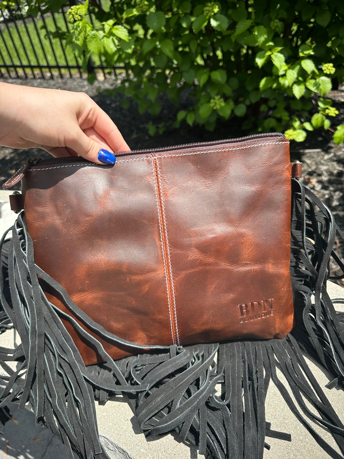 Hand Tooled Genuine Cowhide Leather Fringe Aces Cards Purse