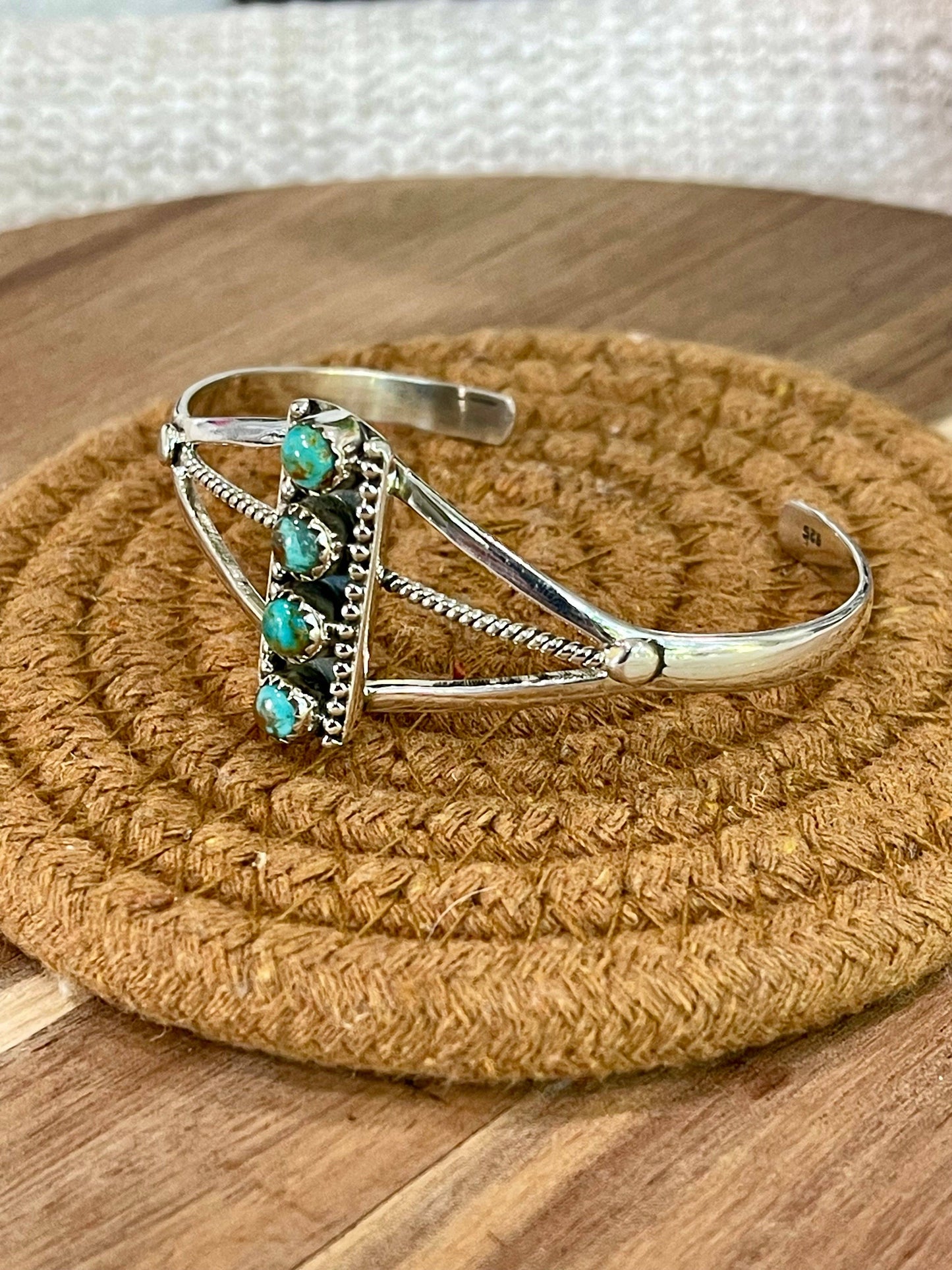 Beautiful Handmade Kingman Turquoise & Sterling Silver 4 Stone Cuff
