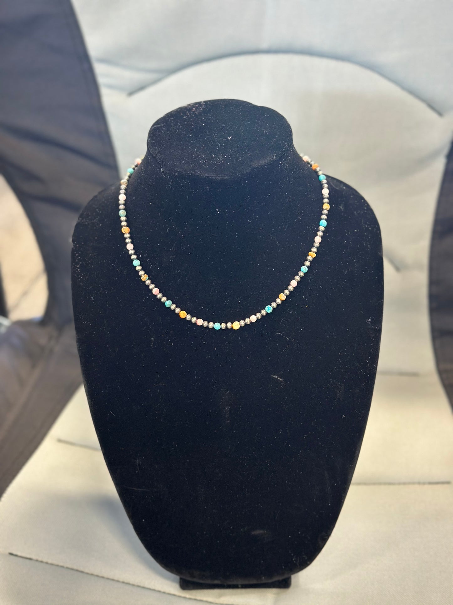 4mm pearl x multi stone necklace