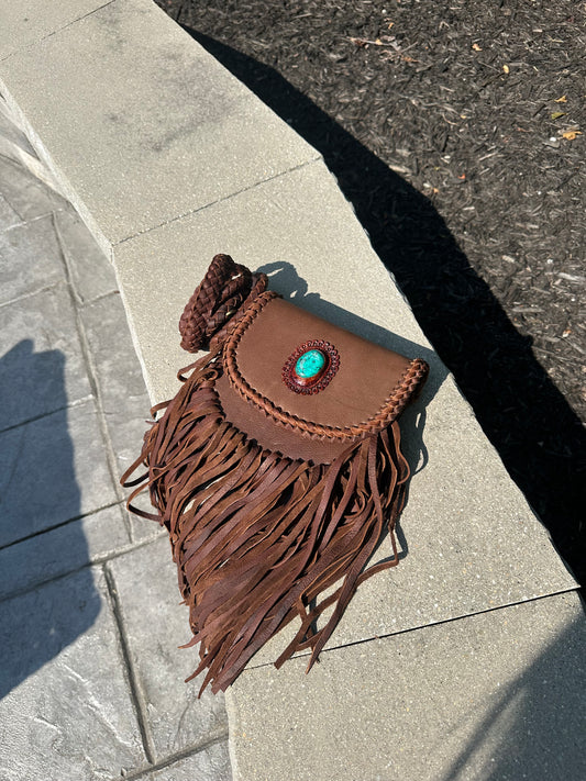 turquoise detail small leather purse