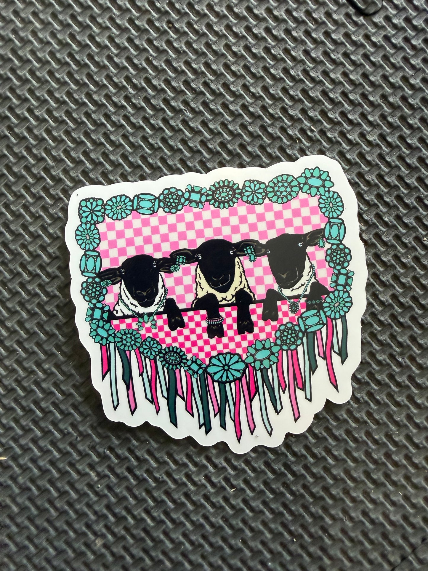 turquoise framed sheep - livestock die cut sticker