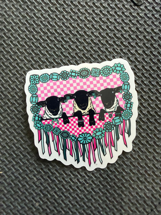 turquoise framed sheep - livestock die cut sticker