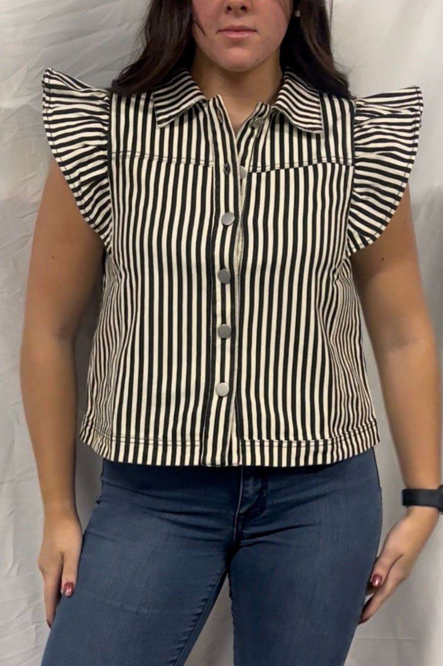 Ruffled Sleeve Stripe Casual Vest