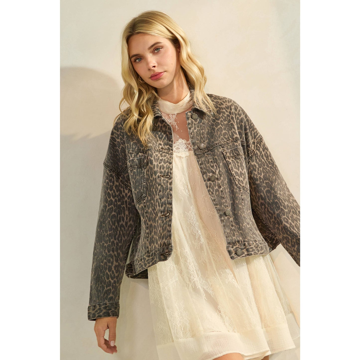 Leopard Printed Denim Jacket