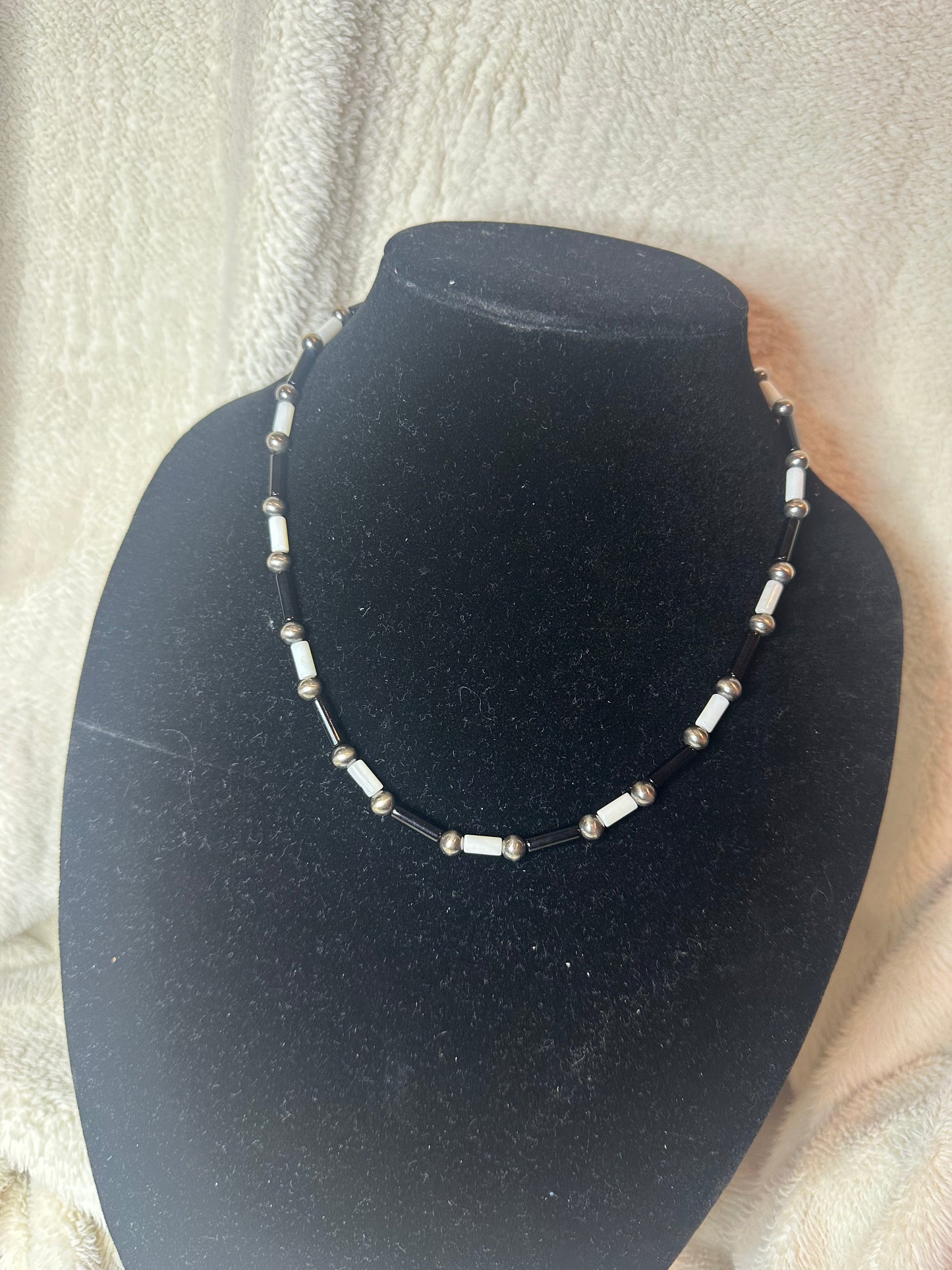 4mm pearls +  black onyx + freshwater pearl tube