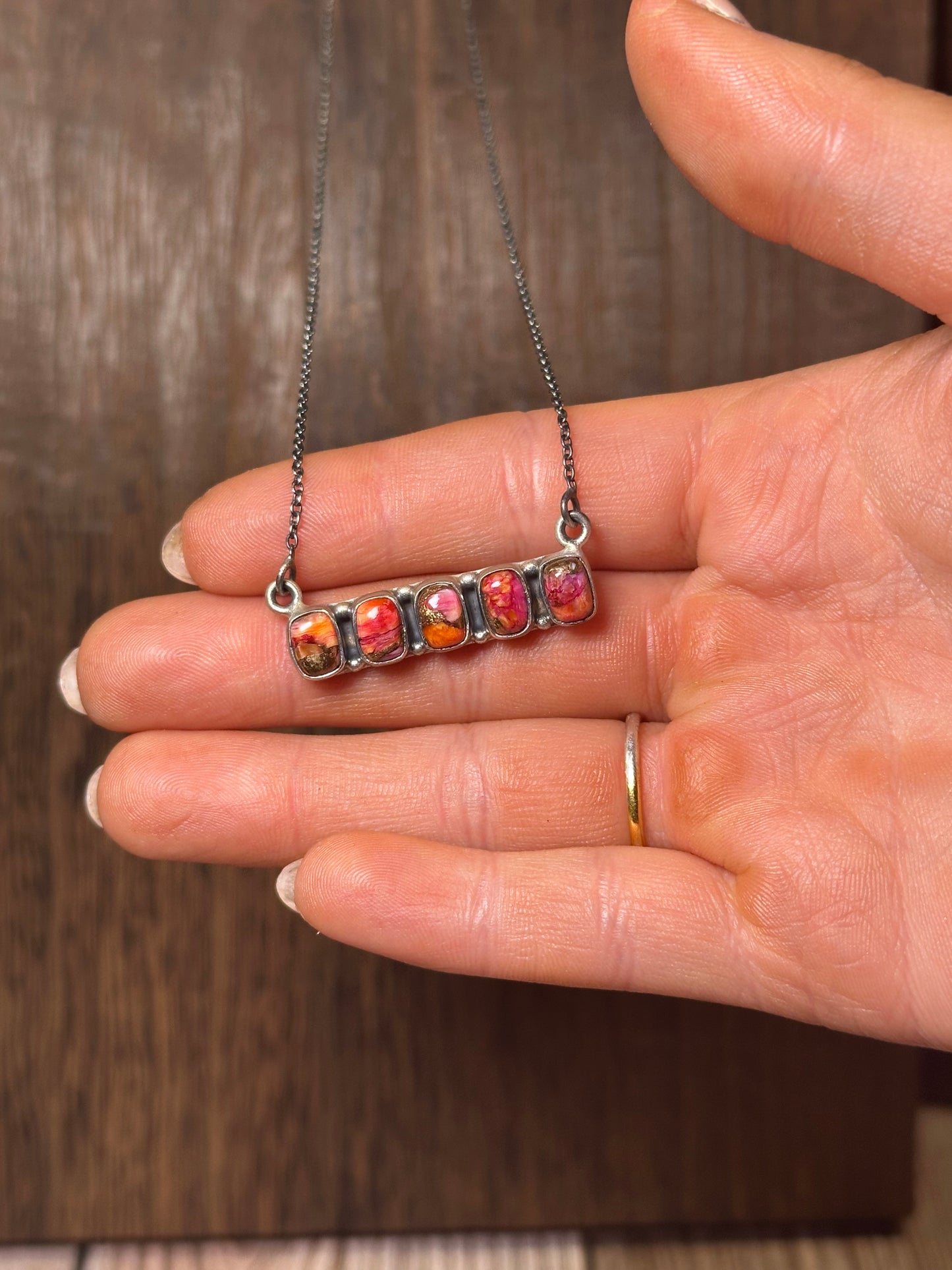 Handmade Sterling Silver Pink Dream Mojave Bar Necklace