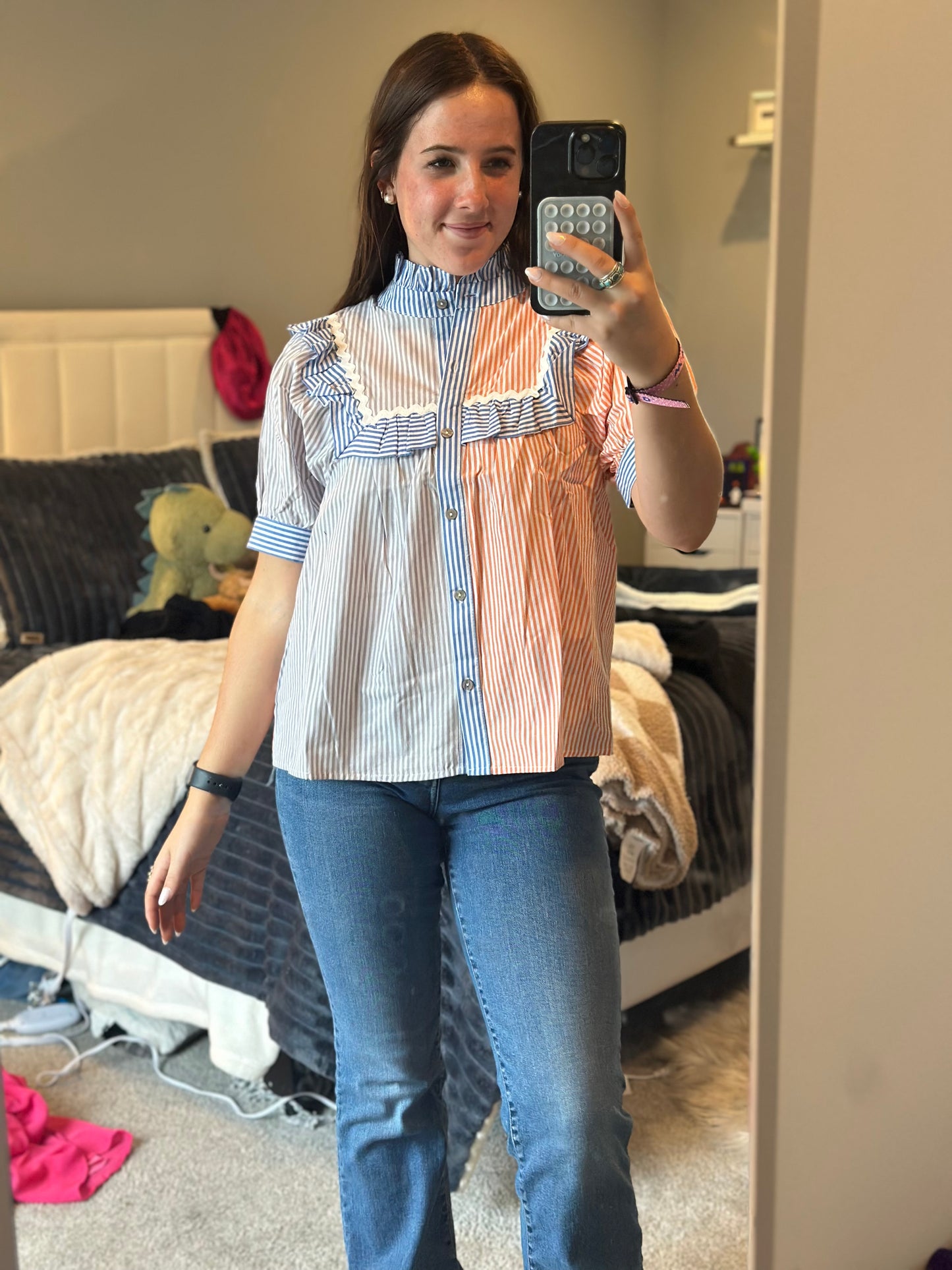 Colorblock stripe pattern blouse