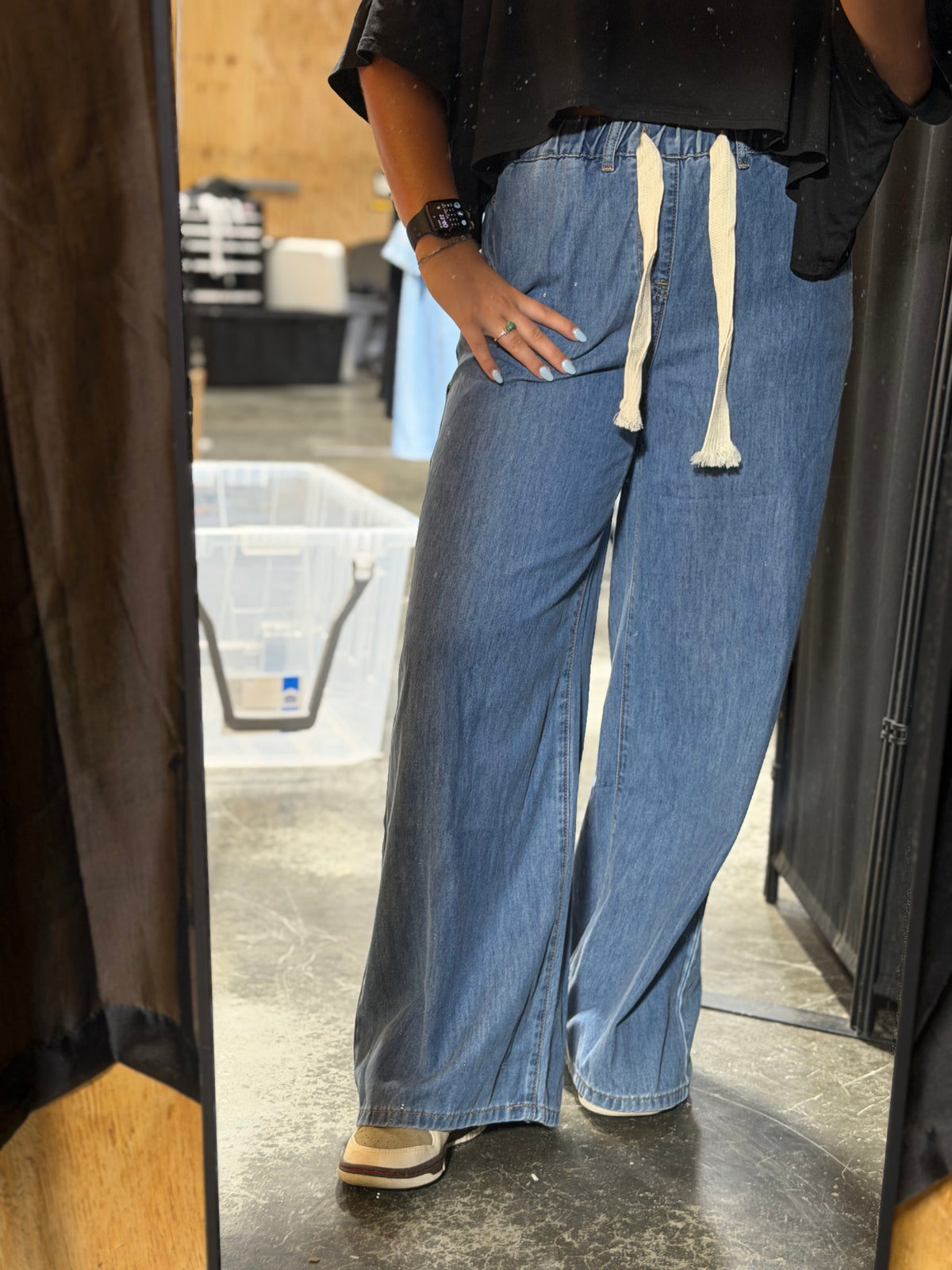 Drawstring Waistband Denim Pants